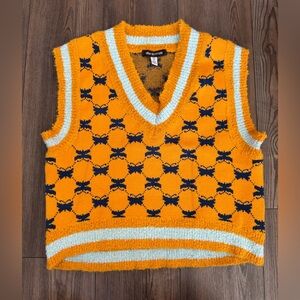 Urban Outfitters Sweater Vest Argyle Orange Blue V-Neck XS
